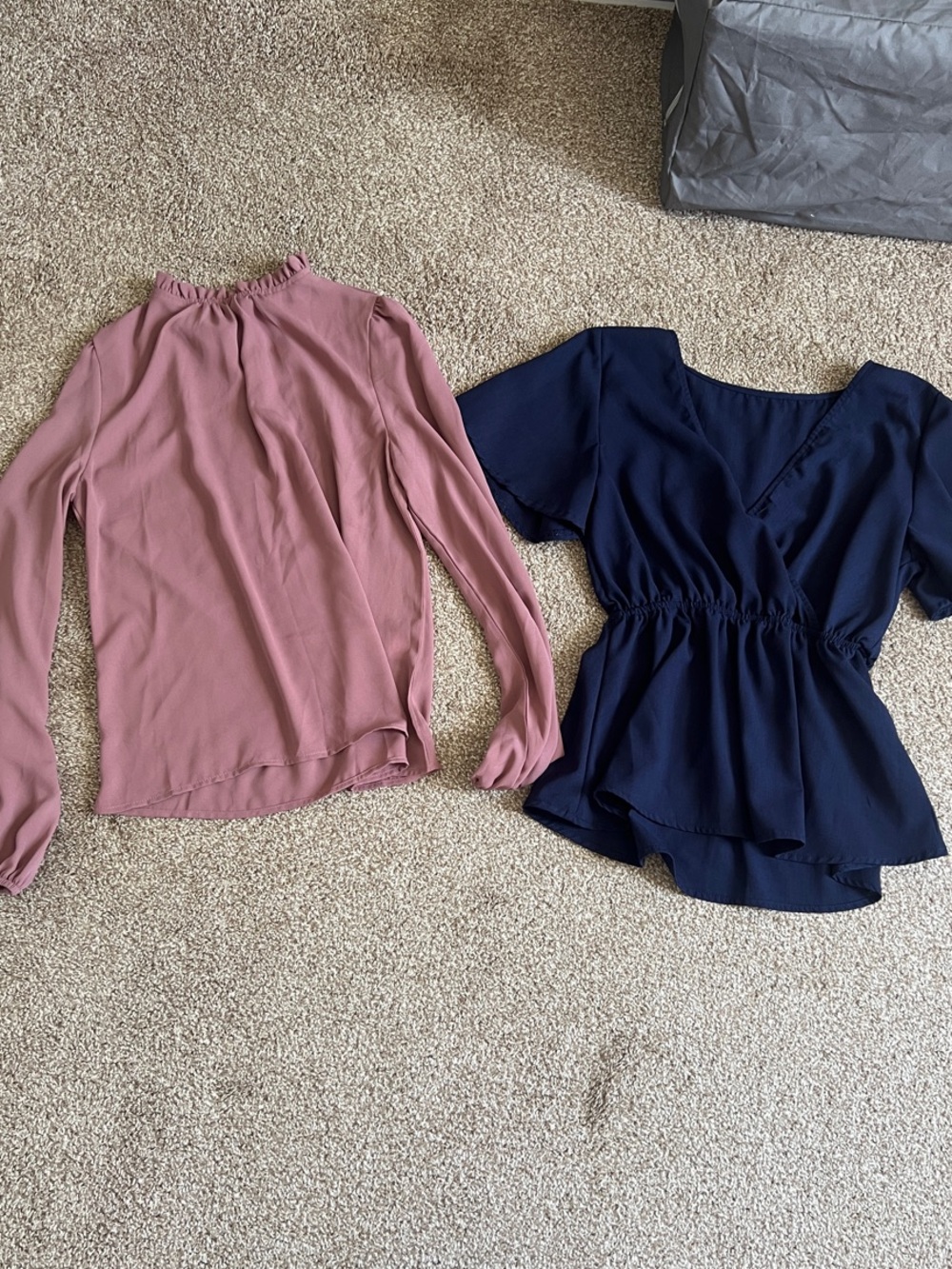 SHEIN Dusty Pink Mock Neck Blouse & Navy Peplum Wrap Top Set